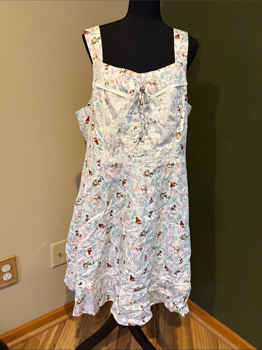 Disney White Floral Tie-Front Sundress with Multicolor Print